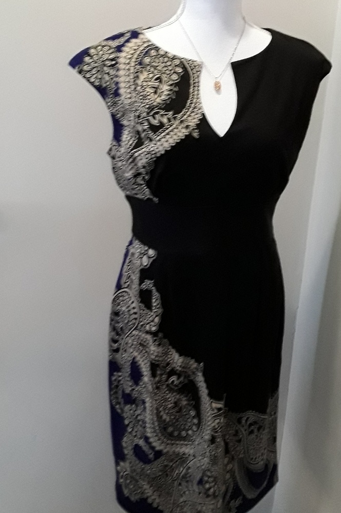 London Times black tan floral dress size 8